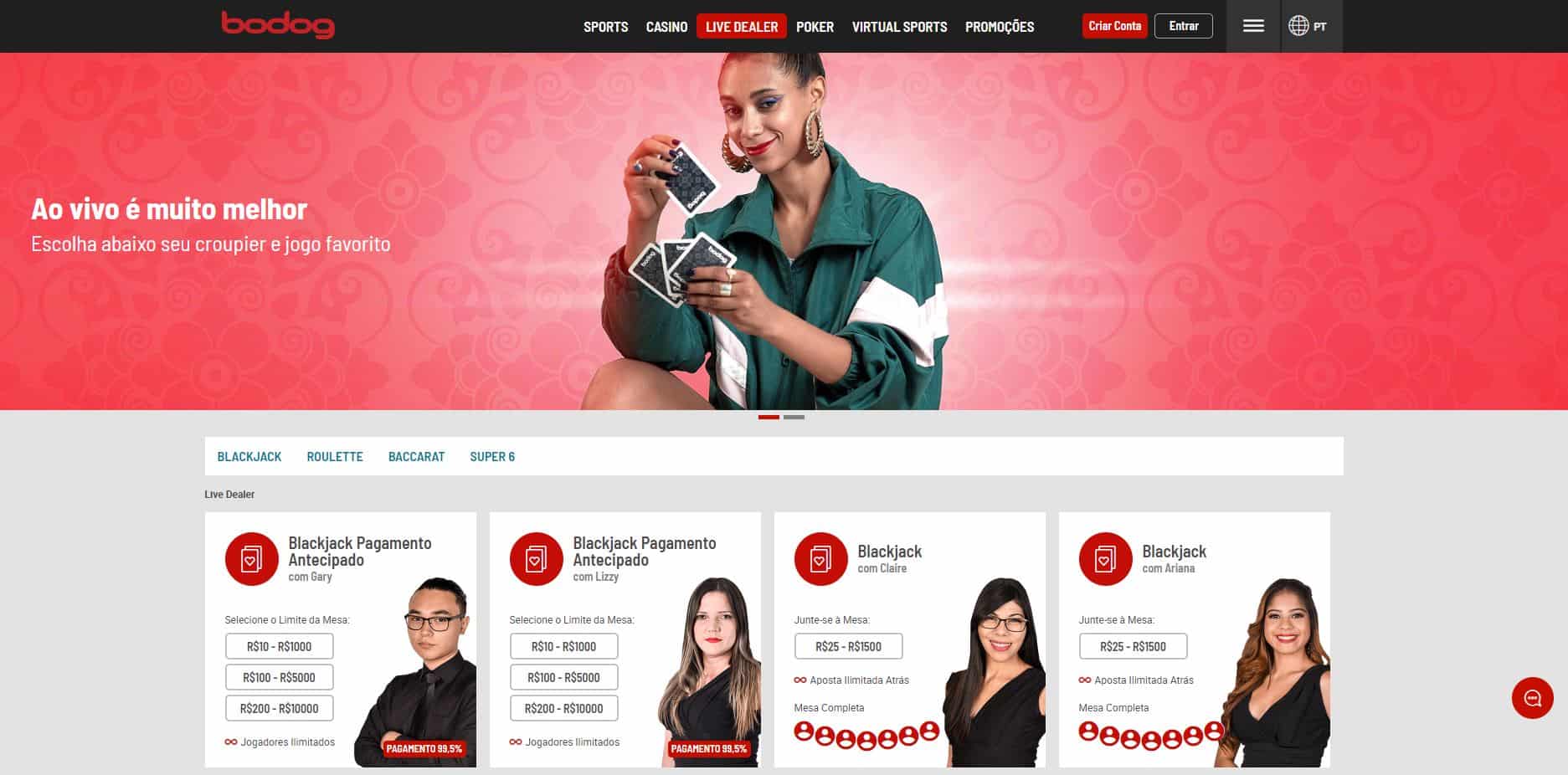 Aproveite os jogos de casino ao vivo com crupiês reais da Bodog